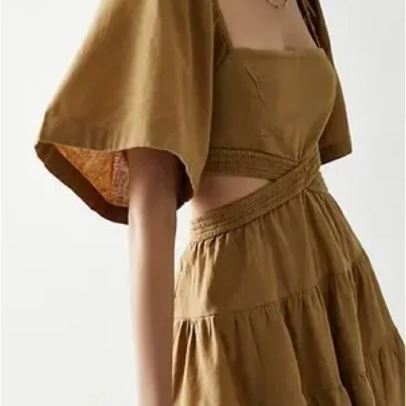 FREE PEOPLE Cross Of Sunlight Mini Dress - Tropical Nut color size XS - Picture 5 of 7